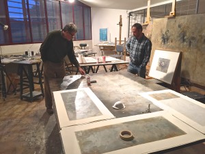 Florencio Galindo in his Study with the artist Miguel Coronado